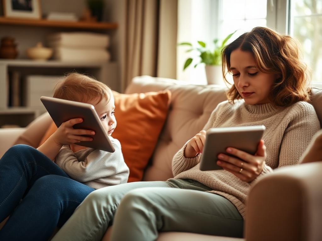 Ouder zet de tablet uit bij een boze peuter